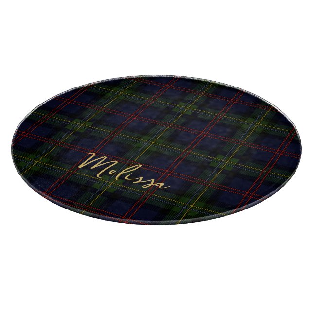Plaid Clan Malcolm Green Purple Script Tartan Cutting Board (Corner)