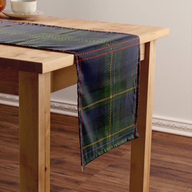 Plaid Clan Malcolm Green Rustic Tartan Short Table Runner (In Situ)