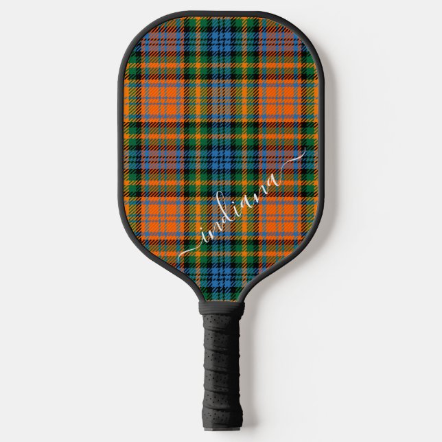 Plaid Clan Murray Orange Blue Green Tartan Script Pickleball Paddle (Front)