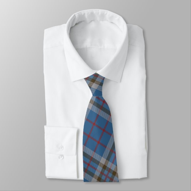 Plaid Clan Thompson Grey Blue Check Tartan Tie (Tied)