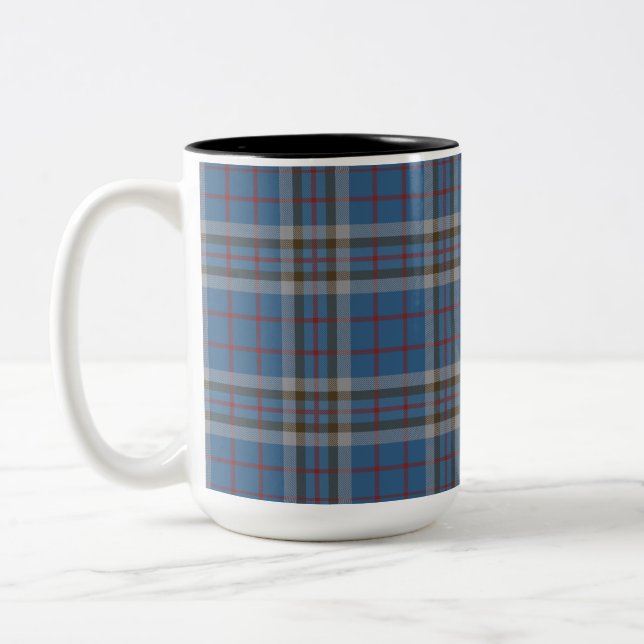 Plaid Clan Thompson Tartan Blue Grey Check Two-Tone Coffee Mug (Left)
