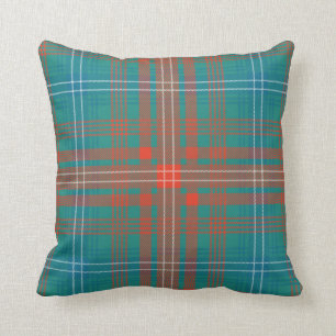 Plaid Clan Wilson Orange Turquoise Check Tartan Throw Pillow