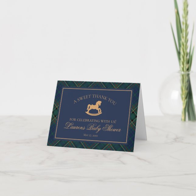 Plaid Classic Rocking Horse Baby Thank You Card  (Front)