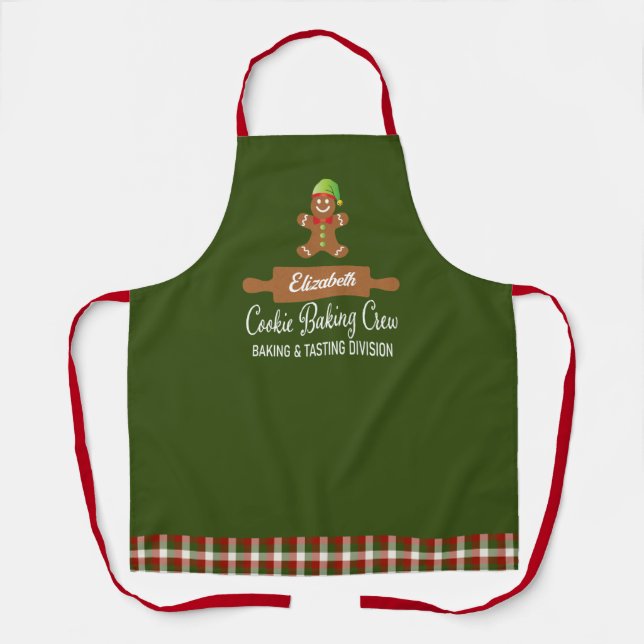  Plaid Cookie Baking Crew Green Christmas Apron (Front)
