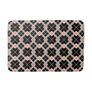 Plaid (Coral Mint Black White) Bath Mat