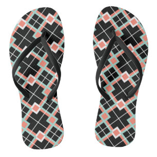 Plaid (Coral Mint Black White) Flip Flops