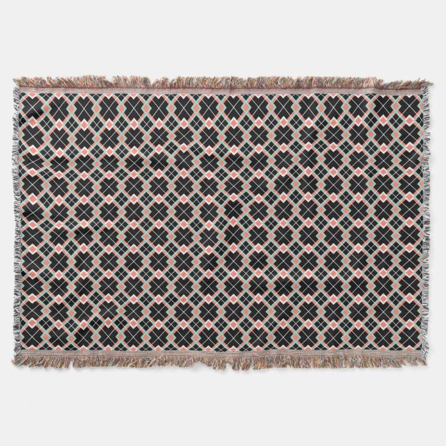 Plaid (Coral Mint Black White) Throw Blanket (Front)