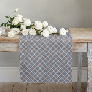 Plaid Coral Peach and Grey Classic Charm Long Table Runner