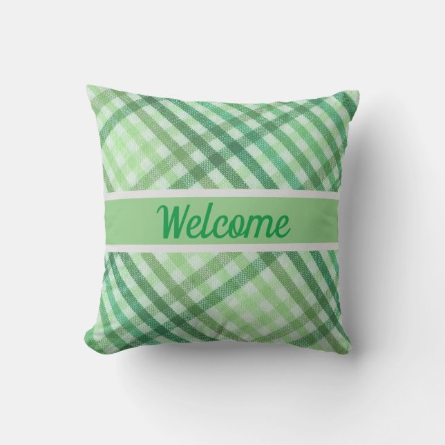 plaid, country rustic, welcome, your text throw pillow (Front)