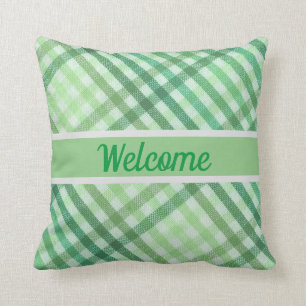 plaid, country rustic, welcome, your text throw pillow