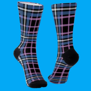 Plaid Crew Socks – Blue & Lavender Chequered Style
