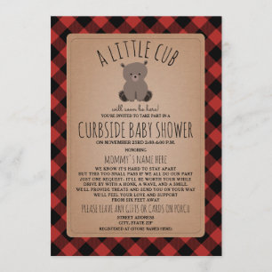 Plaid Curbside Baby Shower Social Distancing Bear Invitation