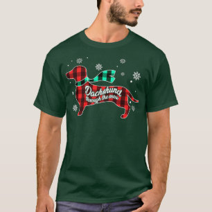 Plaid Dachshund Dog Through Snow Dog Lovers Merry T-Shirt
