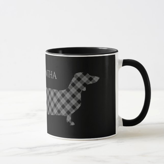 Plaid Dachshund on Black Mug (Right)