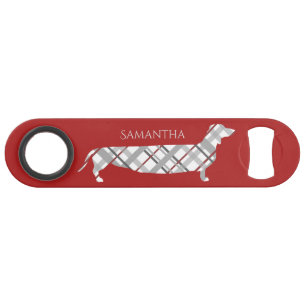 Plaid Dachshund on Red Bar Key