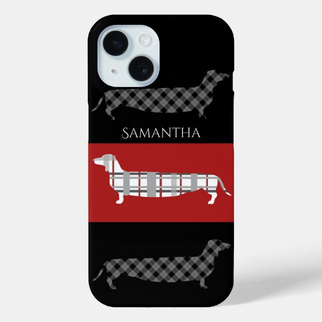 Plaid Dachshunds on Red and Black Personalised Case-Mate iPhone Case (Back)