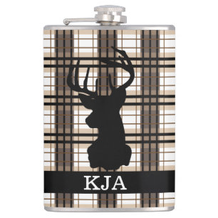 Plaid Deer Silhouette Flask
