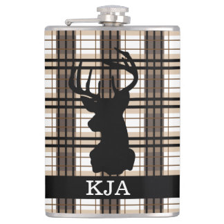 Plaid Deer Silhouette Flask