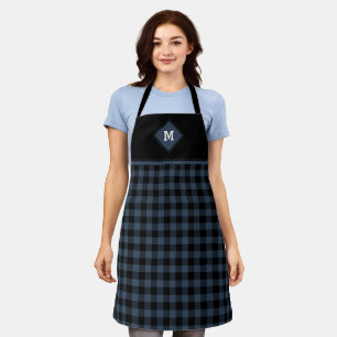 Plaid Diamond Initial Dark Blue + Black Apron