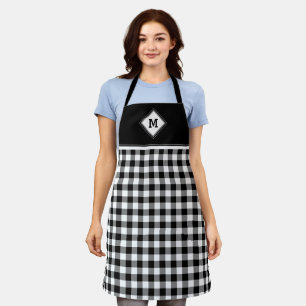 Plaid Diamond Initial White + Black Apron
