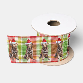 Plaid Dog Lover Funny Chocolate Labrador Christmas Satin Ribbon