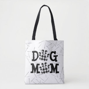 Plaid DOG MOM Pawprints and Hair Tote Bag