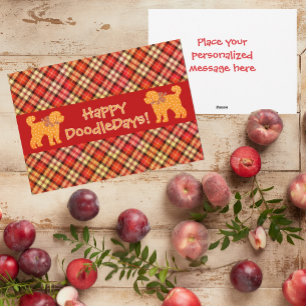 Plaid Doodle Golden Yellow Dog Personalized Holiday Card