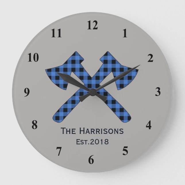 Plaid Double cross axe personalize your family Large Clock (Front)