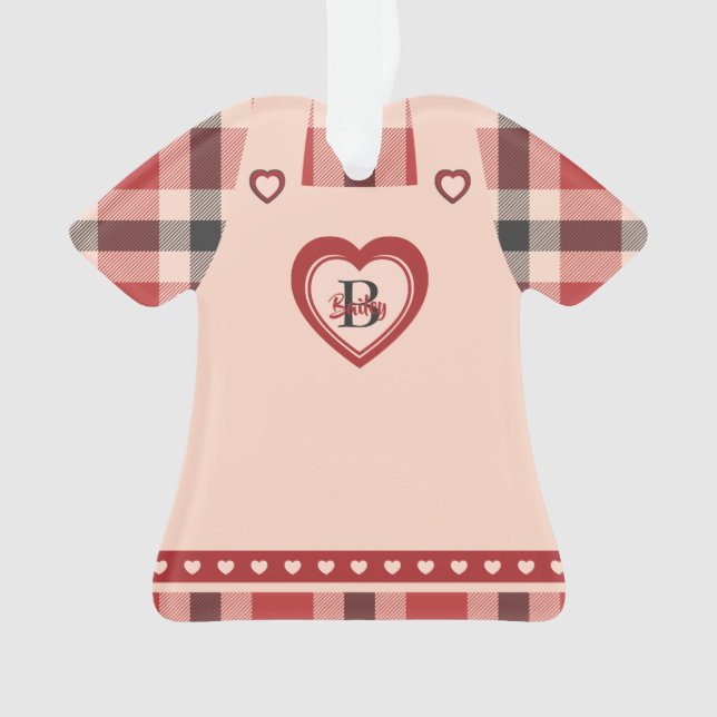 Plaid Dress Heart Pinafore Figurine Personalized Ornament (Front)