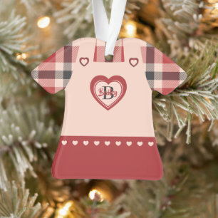 Plaid Dress Pink Pinafore Figurine Personalized  Ornament
