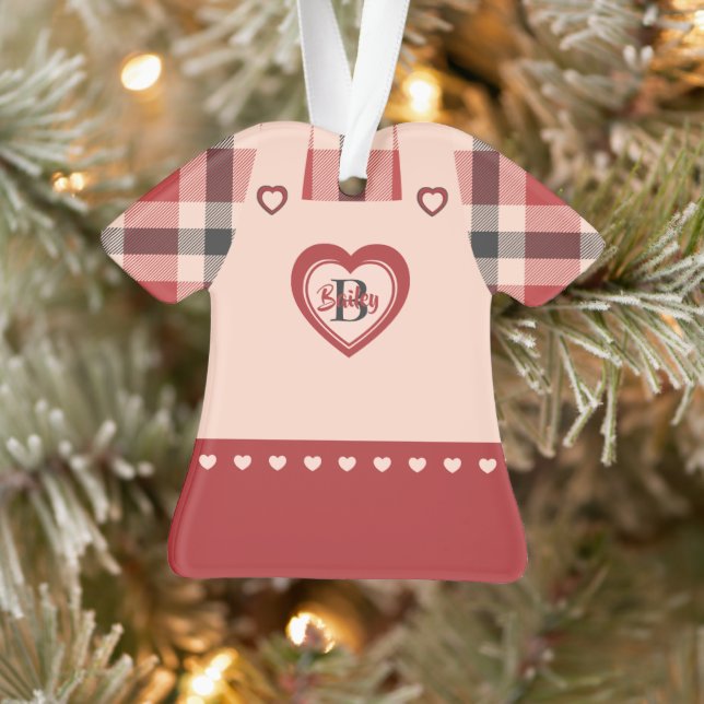Plaid Dress Pink Pinafore Figurine Personalized  Ornament (Tree)