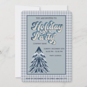 Plaid dusty blue holiday party corporate invitation