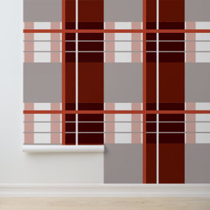 Plaid effect striking reds, pink, grey and white wallpaper