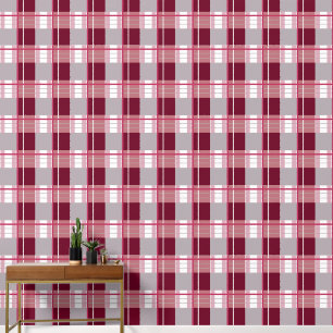 Plaid effect warm reds grey and white wallpaper