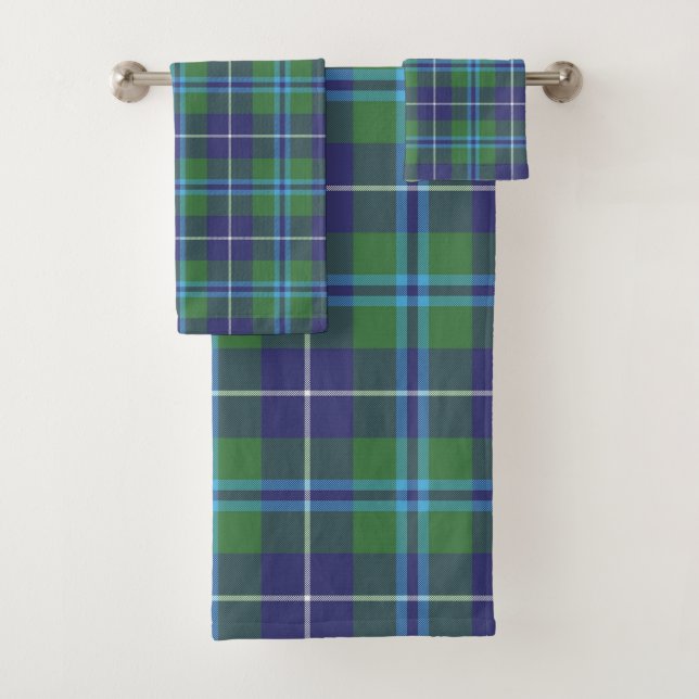 Plaid Elegant Rustic Green Clan Douglas Tartan Bath Towel Set (Insitu)