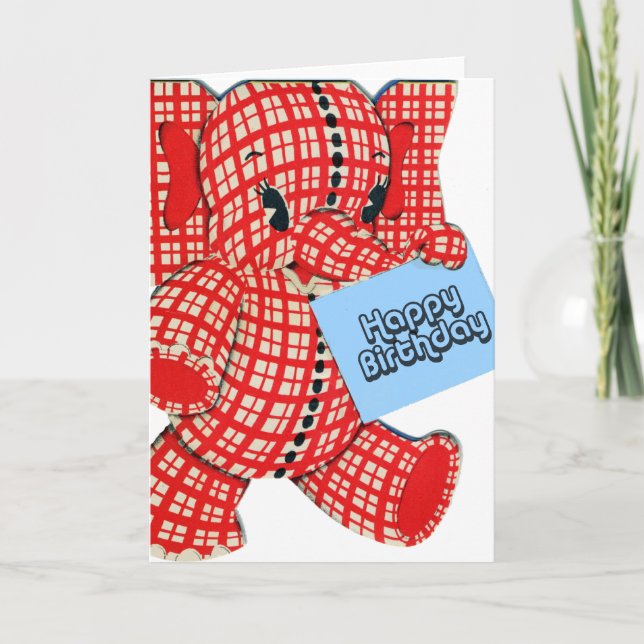 Plaid Elephant Birthday Card (Front)