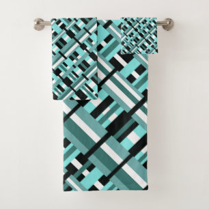 Plaid en Aqua, Turquoise, noir & blanc