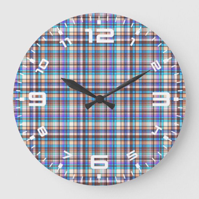 Plaid Fabric Chequered Print Pattern-57688 Large Clock (Front)