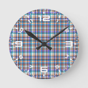 Plaid Fabric Chequered Print Pattern-57688 Round Clock