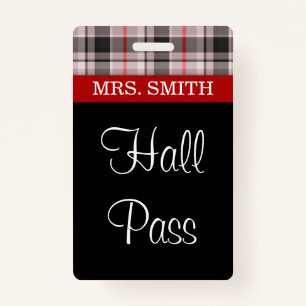 Plaid Fabric HALL Pass Badge