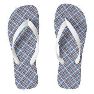Plaid Fabric Print Grey Blue Chequered Pattern Flip Flops