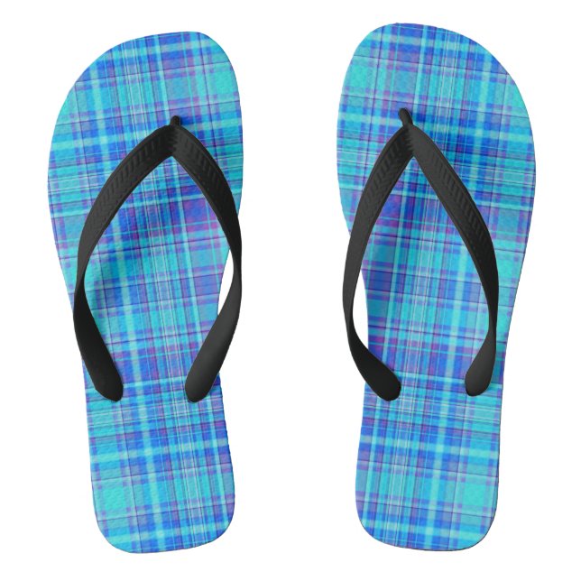Plaid Fabric Texture Blue Stripes Pattern-43657 Flip Flops (Footbed)