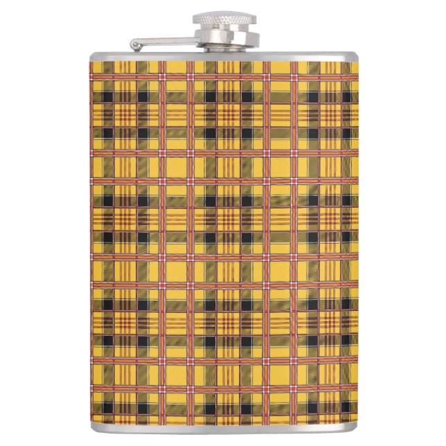 Plaid Fabric Texture Brown Stripes-52628 Hip Flask (Front)