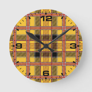 Plaid Fabric Texture Brown Stripes-52628 Round Clock