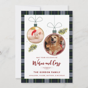 Plaid Family Christmas Pet Photos Tartan Holiday Card