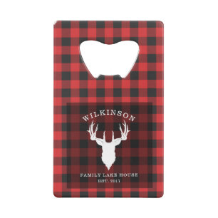 Plaid Family Name Lumberjack Lake House Credit Card Bottle Opener
