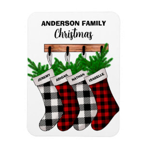Plaid Family of 4 Personalized Christmas Magnet