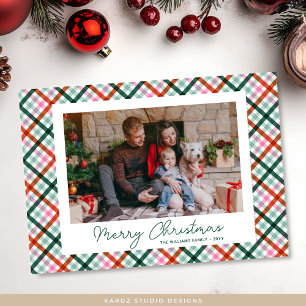 Plaid Family Photo Merry Christmas Holiday Card