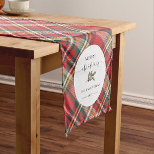 Plaid Farmhouse Red Check Rustic Merry Christmas Short Table Runner