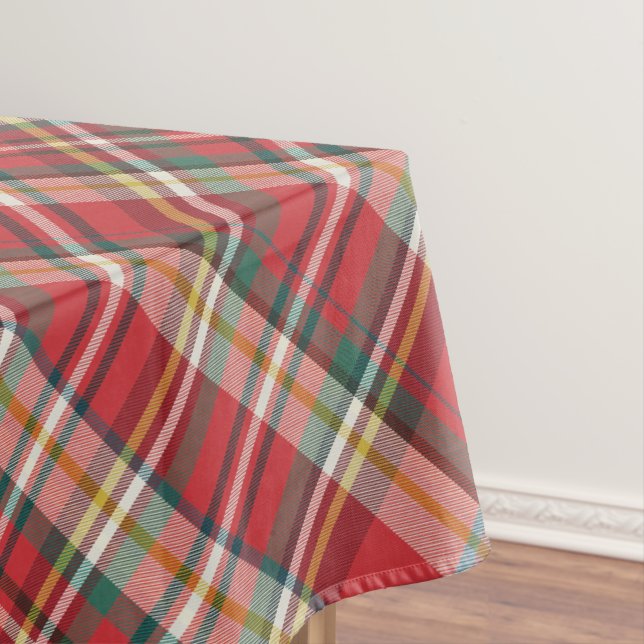 Plaid Farmhouse Red Check Rustic Merry Christmas Tablecloth (In Situ)